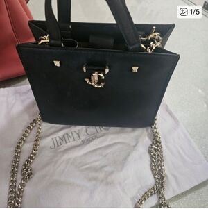 Jimmy Choo Black Leather Shoulder Bag with Silver Chain